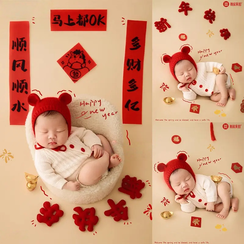 2026 New Year Theme Set - Red Dragon Year Newborn Photography Props Collection
